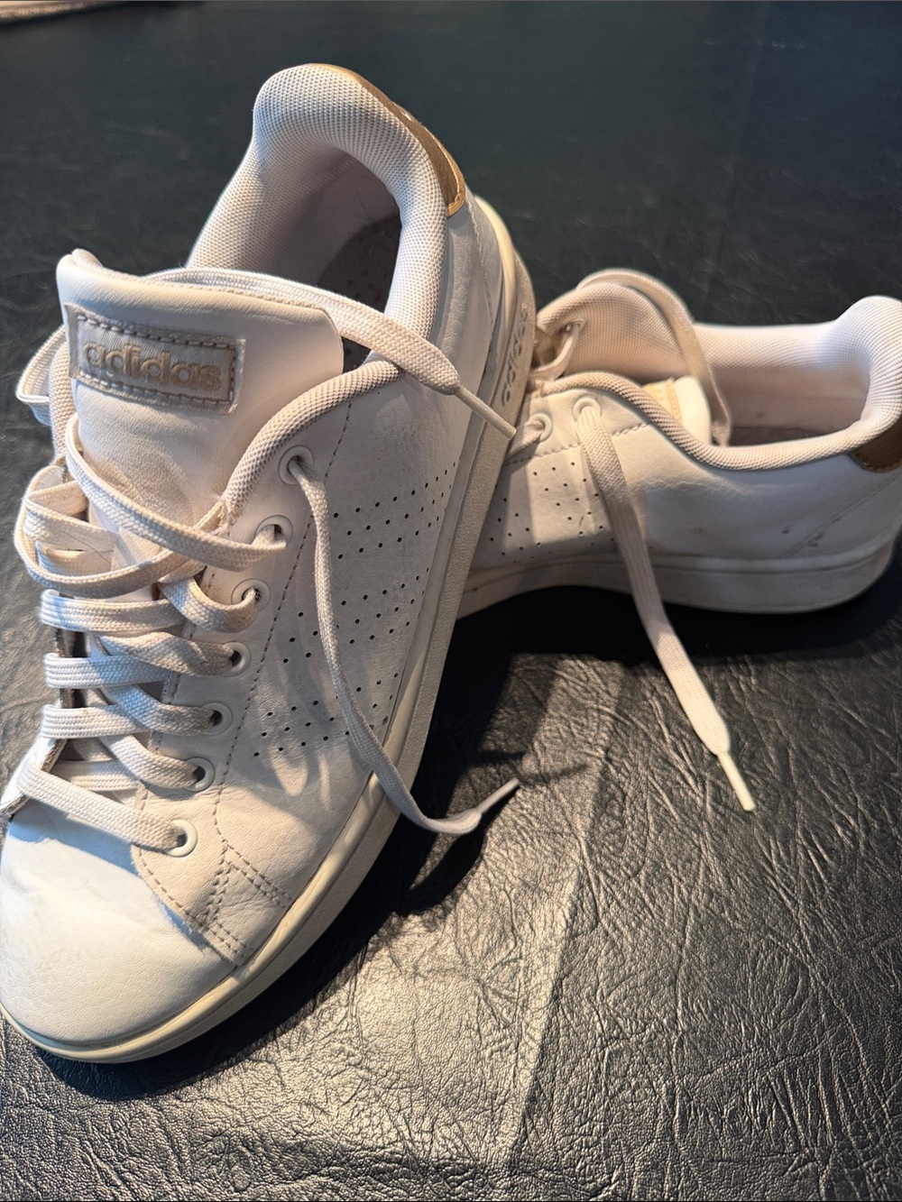 adidas Women’s White Sneakers with Gold Heel Accent size 9.5